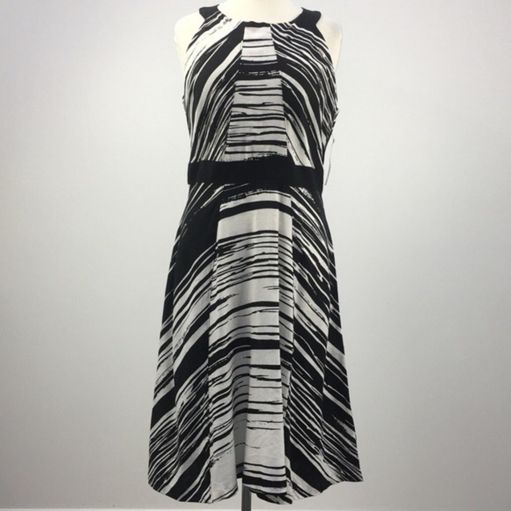 NY & Co Linen-Blend Zebra Halter A-line Midi Dress
